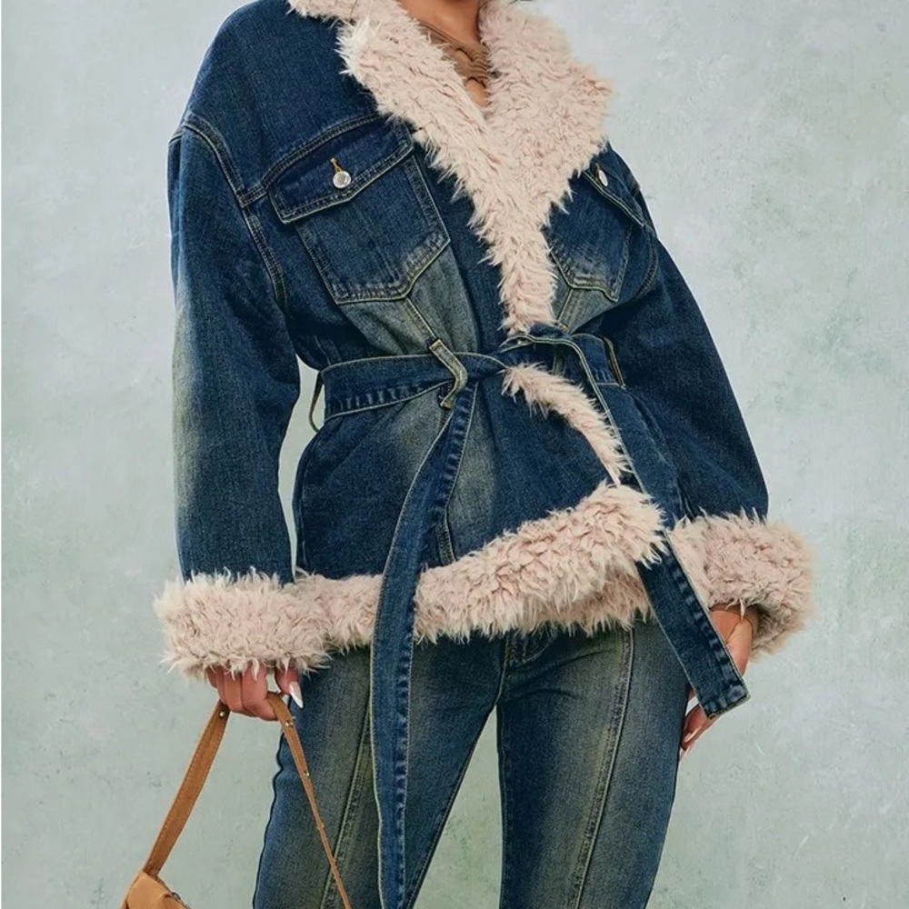 Denim and Cream Faux Fur Women's Denim Set